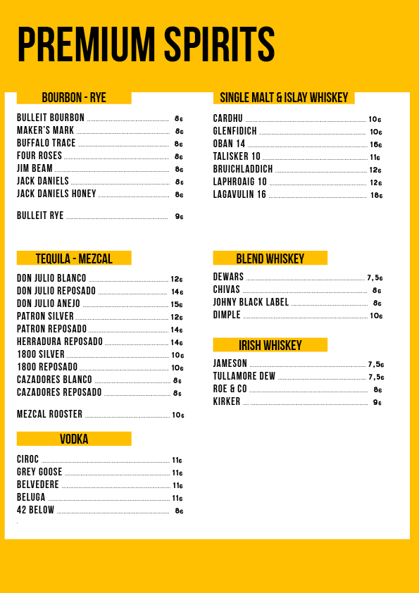 The union bar drinks menu